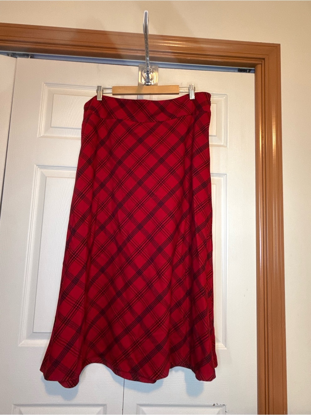 Laura Scott Red Plaid A-Line Midi Skirt-18